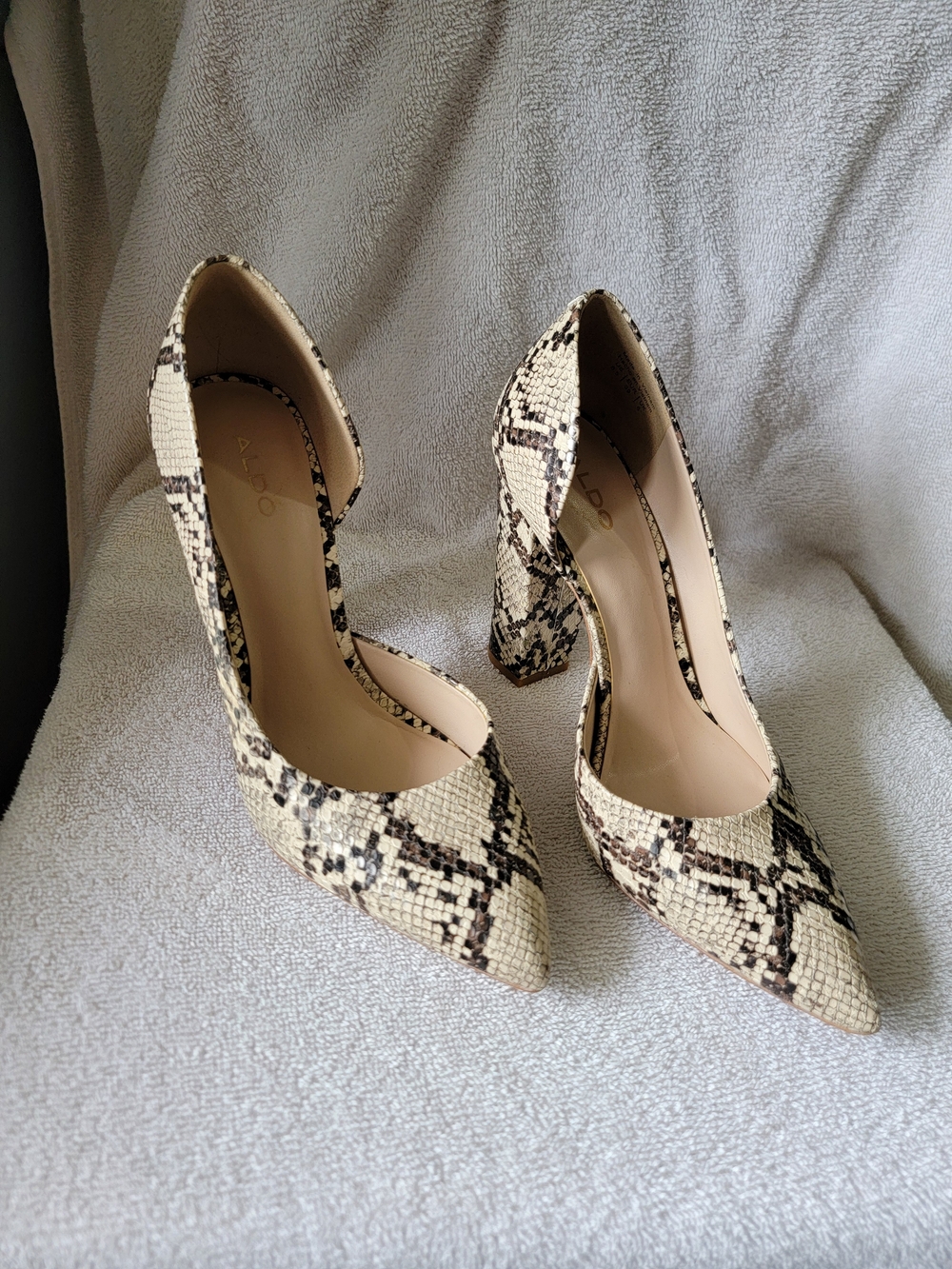 ALDO Snake-Print Pointed Pump in Beige and Brown